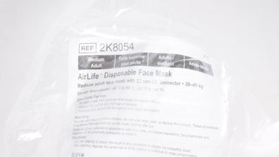 Vyaire 2K8054 AirLife Disposable Adult Face Mask w/22mm ID Connector, Medium(x)